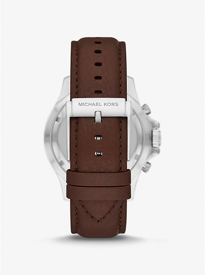 Oversized Everest Silver-Tone and Leather Watch